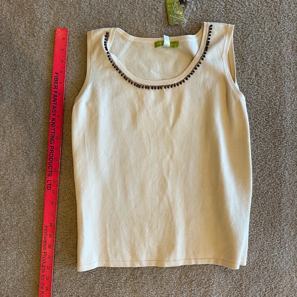 Sigrid Olsen Sleeveless Embellished Cream Tank Top Shell NWT